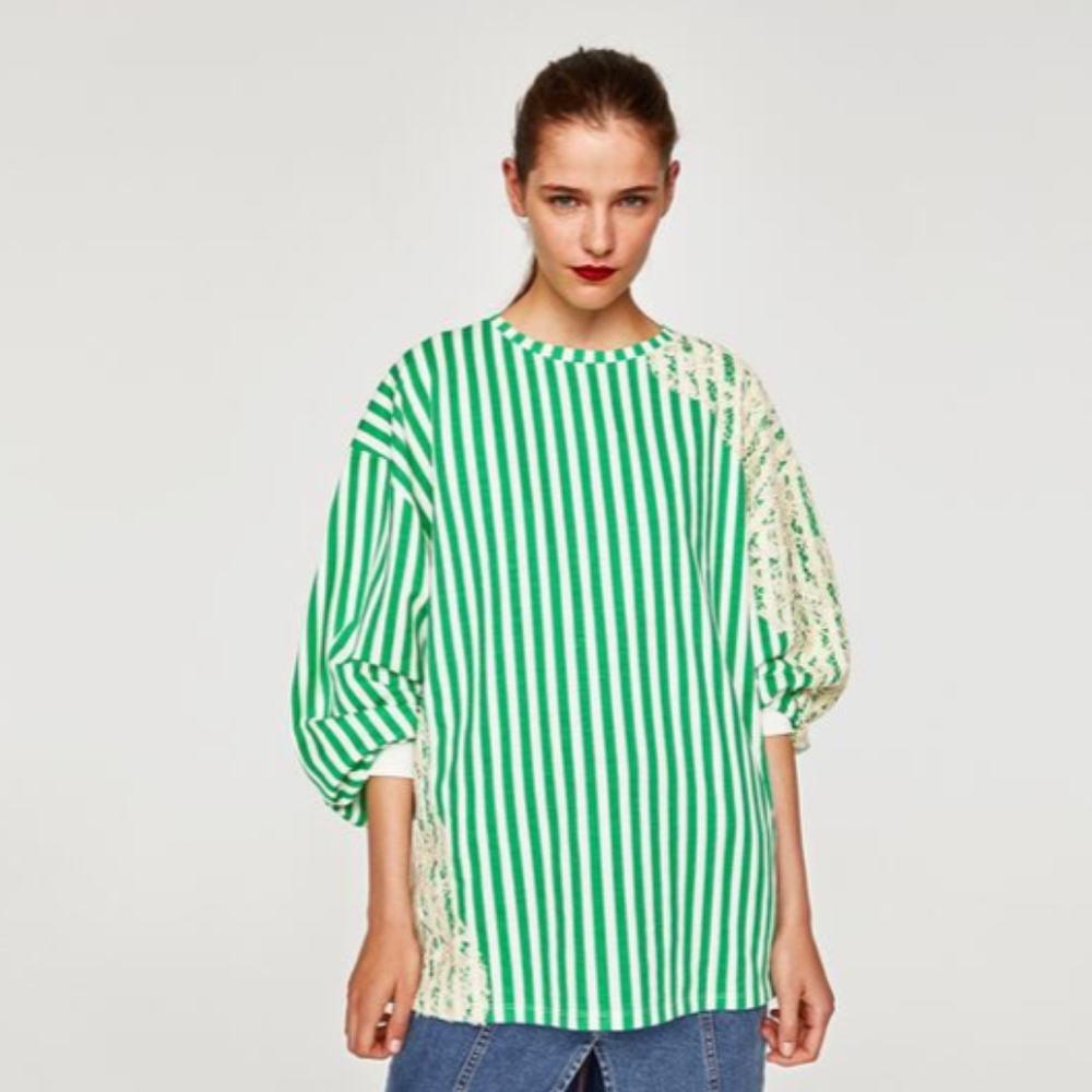 Zara Oversized top shirt White Green size S - Picture 6 of 8
